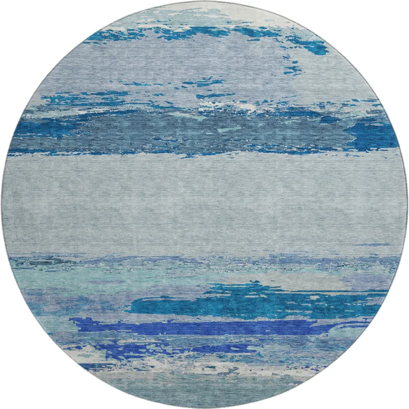Luxury Washable Trevi Blue 8\' x 8\' Round Rug