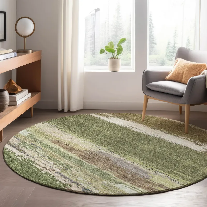 Luxury Washable Trevi Olive 8\' x 8\' Round Rug
