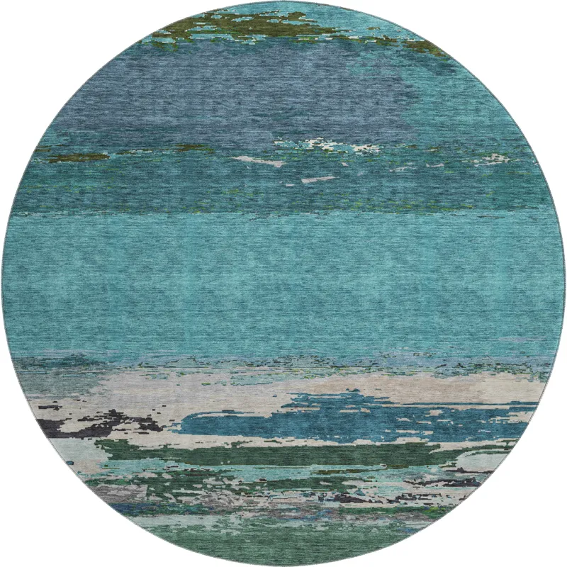 Luxury Washable Trevi Teal 8\' x 8\' Round Rug