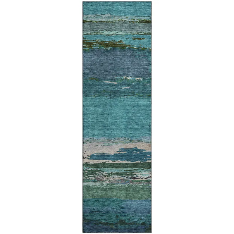 Luxury Washable Trevi Teal 2\'3\" x 7\'6\" Runner Rug