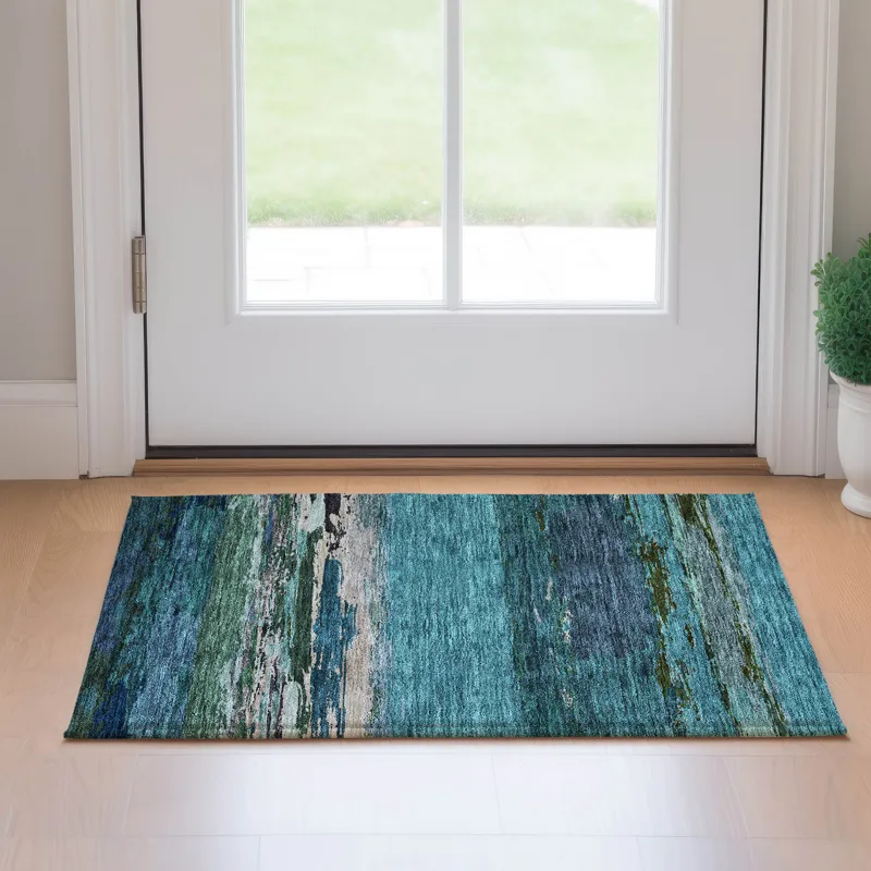 Luxury Washable Trevi Teal 1\'8\" x 2\'6\" Rug