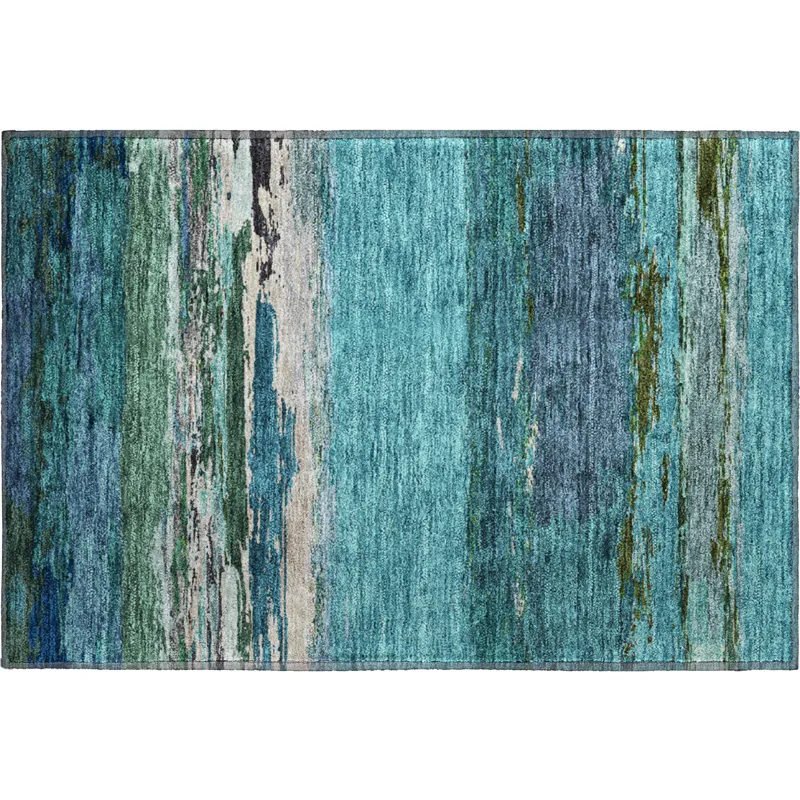 Luxury Washable Trevi Teal 1\'8\" x 2\'6\" Rug