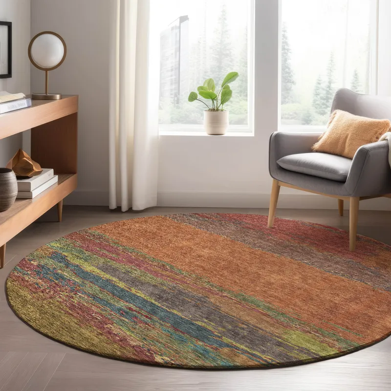 Luxury Washable Trevi Terracotta 8\' x 8\' Round Rug