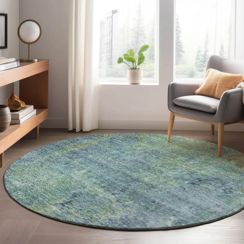 Luxury Washable Trevi Blue 8\' x 8\' Round Rug