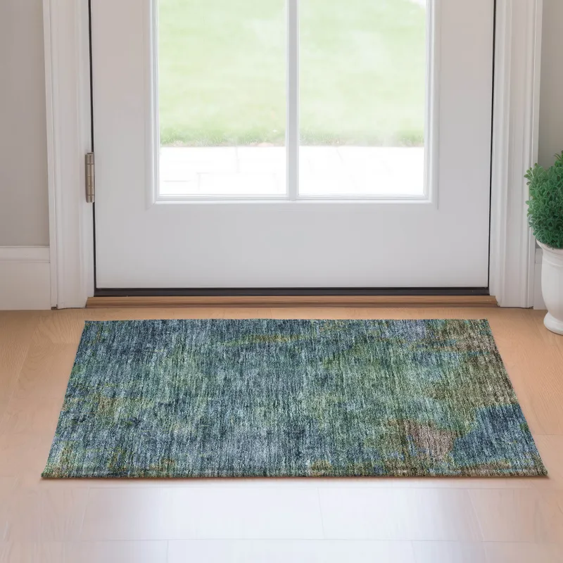 Luxury Washable Trevi Blue 1\'8\" x 2\'6\" Rug