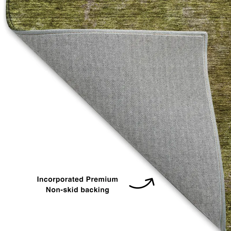 Luxury Washable Trevi Green 2\'3\" x 7\'6\" Runner Rug