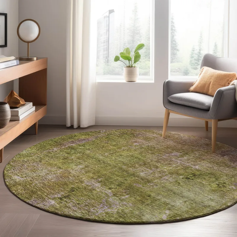 Luxury Washable Trevi Green 8\' x 8\' Round Rug