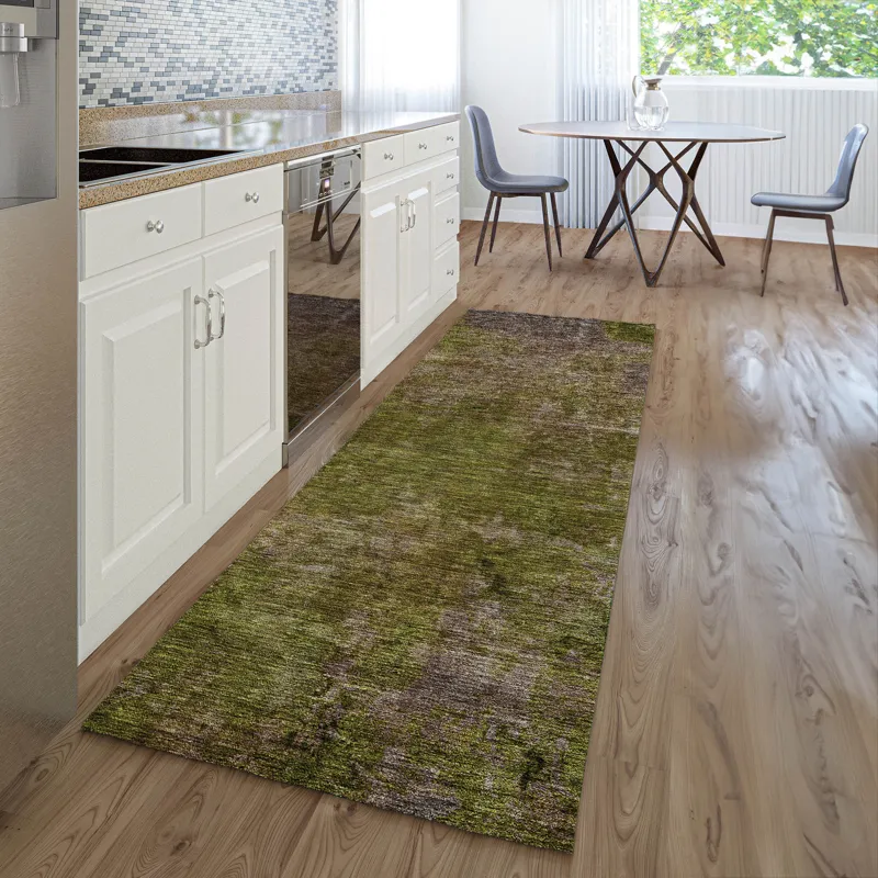 Luxury Washable Trevi Green 2\'3\" x 7\'6\" Runner Rug
