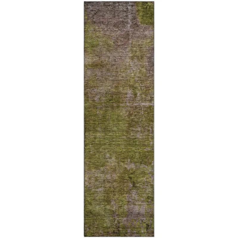 Luxury Washable Trevi Green 2\'3\" x 7\'6\" Runner Rug
