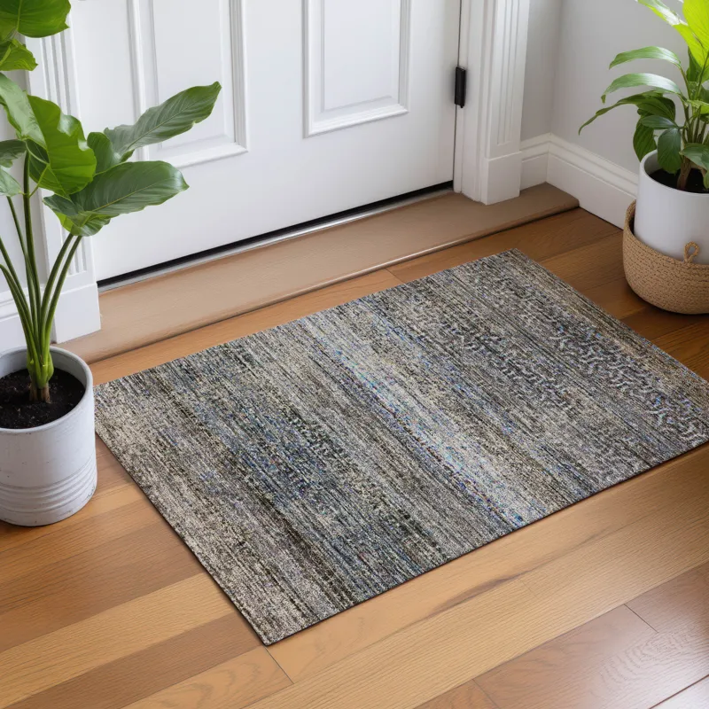 Machine Washable Vico Blue 1\'8\" x 2\'6\" Rug