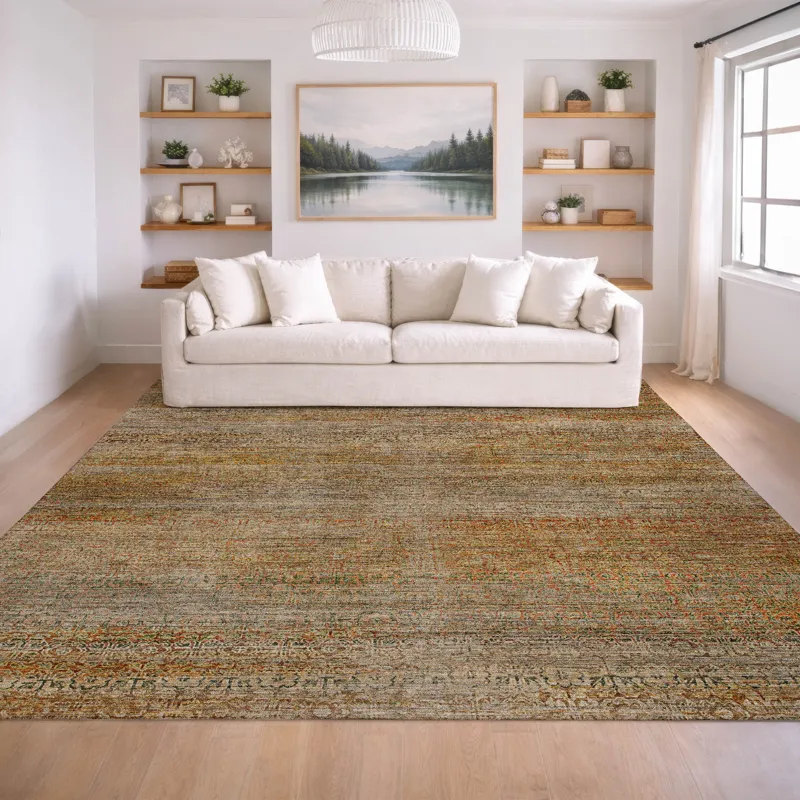 Machine Washable Vico Khaki 6\'6\" x 9\'6\" Rug