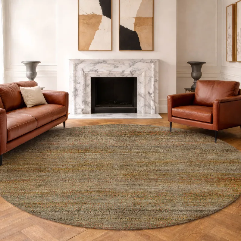 Machine Washable Vico Khaki 8\' x 8\' Round Rug