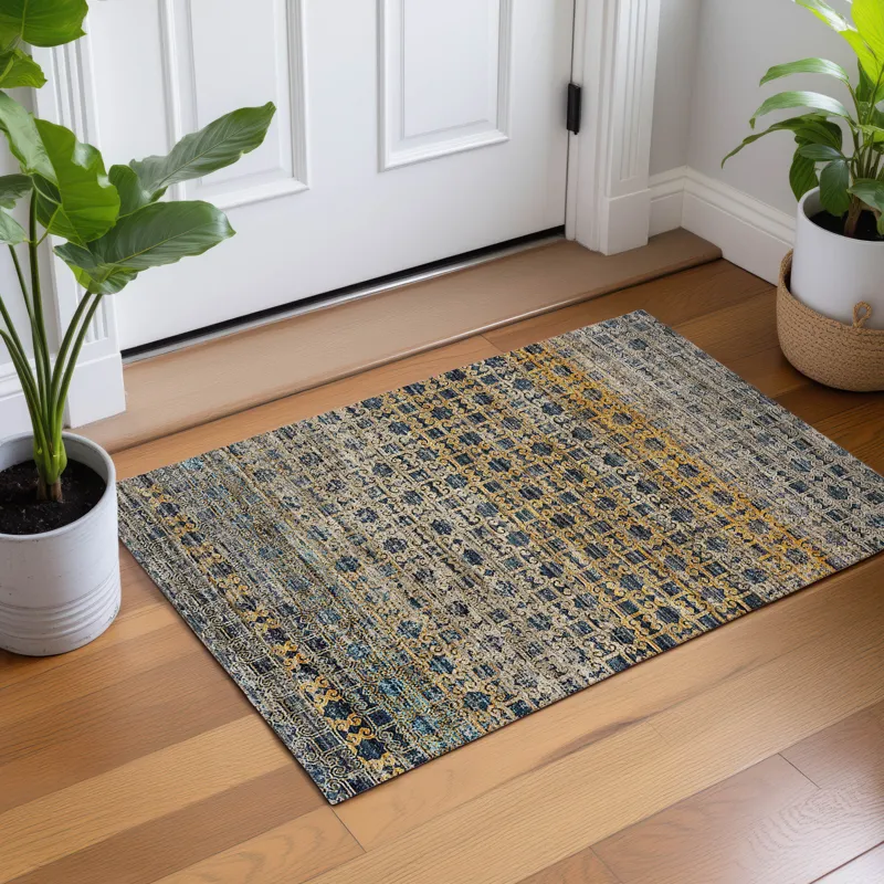 Machine Washable Vico Navy 1\'8\" x 2\'6\" Rug