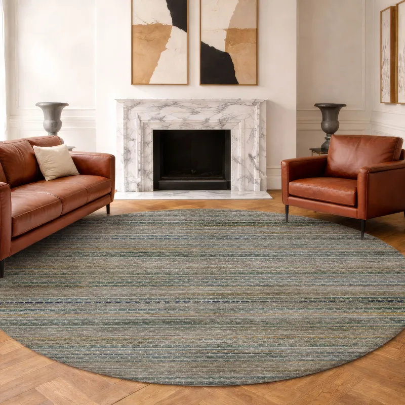 Machine Washable Vico Teal 8\' x 8\' Round Rug