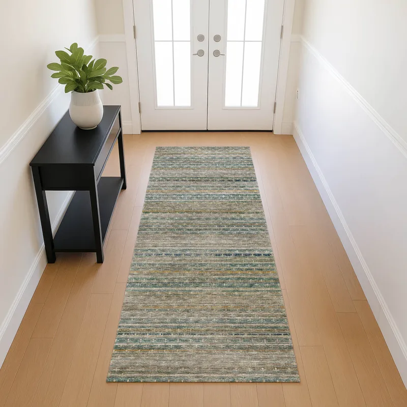 Machine Washable Vico Teal 2\'3\" x 7\'6\" Runner Rug