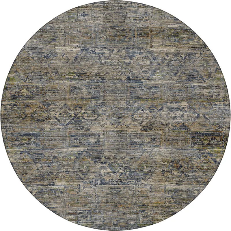 Machine Washable Vico Navy 8\' x 8\' Round Rug