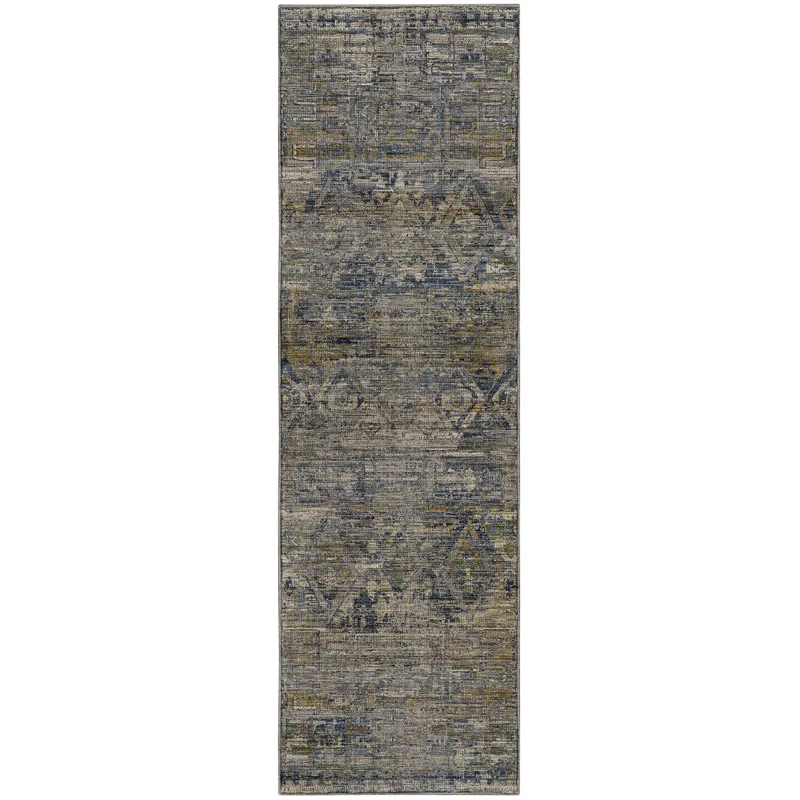 Machine Washable Vico Navy 2\'3\" x 7\'6\" Runner Rug