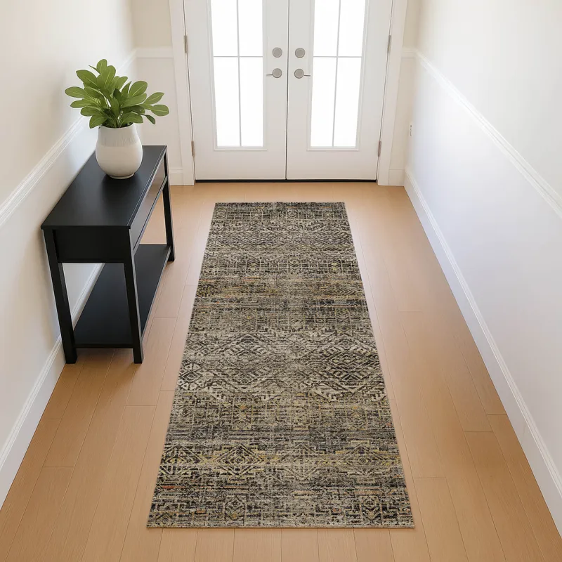 Machine Washable Vico Black 2\'3\" x 7\'6\" Runner Rug