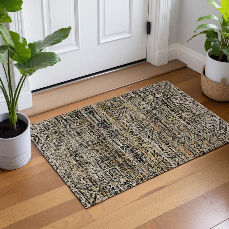 Machine Washable Vico Black 1\'8\" x 2\'6\" Rug