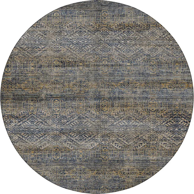 Machine Washable Vico Navy 8\' x 8\' Round Rug