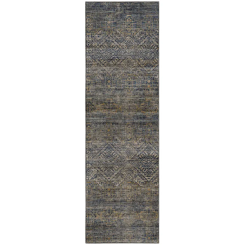 Machine Washable Vico Navy 2\'3\" x 7\'6\" Runner Rug