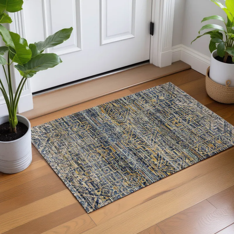 Machine Washable Vico Navy 1\'8\" x 2\'6\" Rug