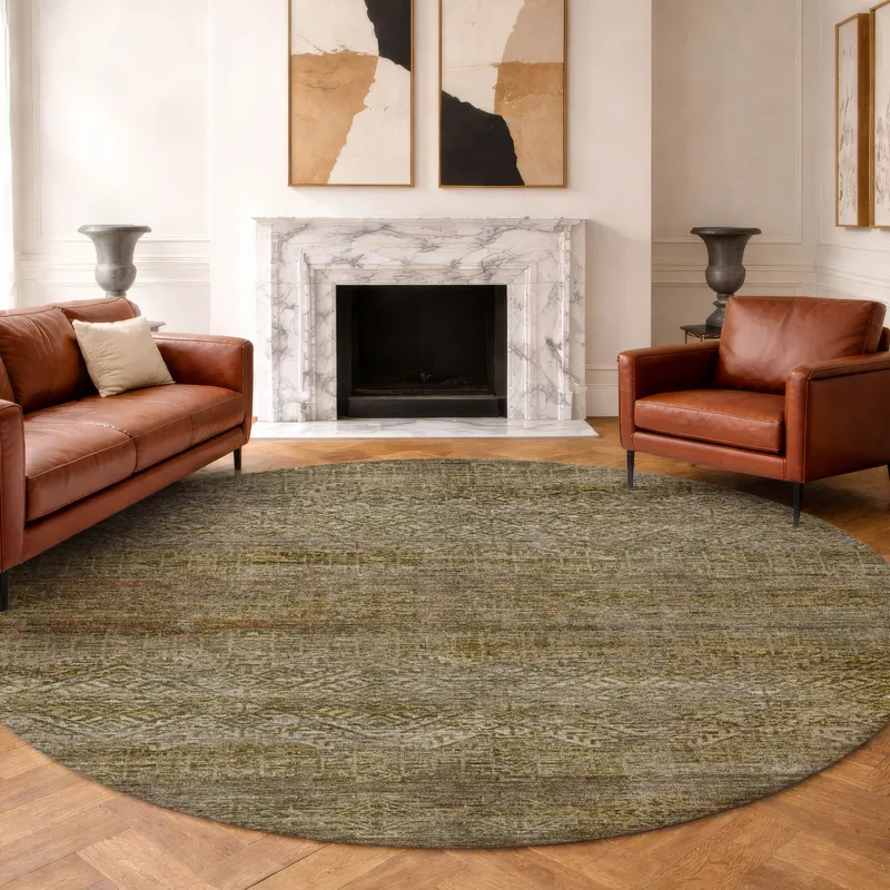 Machine Washable Vico Olive 8\' x 8\' Round Rug