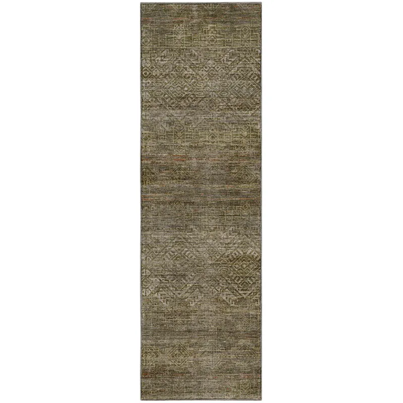 Machine Washable Vico Olive 2\'3\" x 7\'6\" Runner Rug