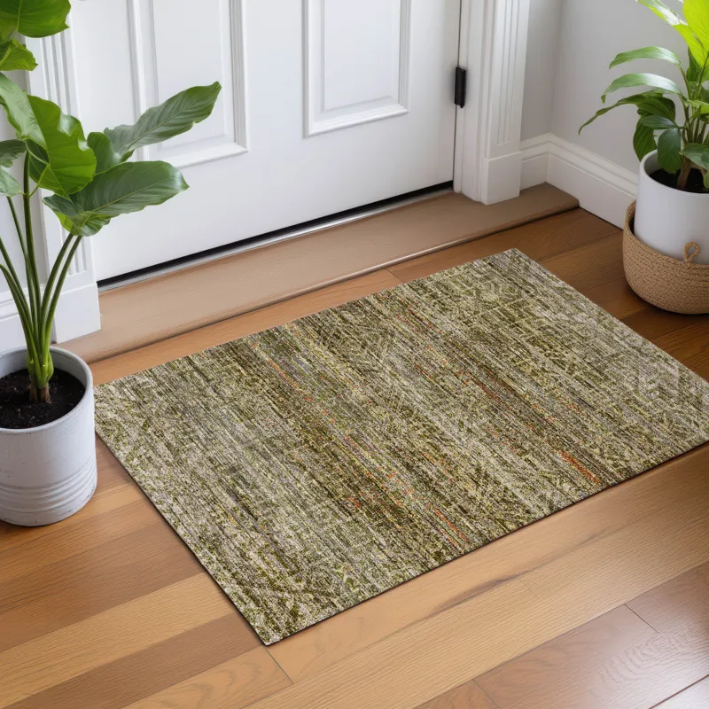 Machine Washable Vico Olive 1\'8\" x 2\'6\" Rug
