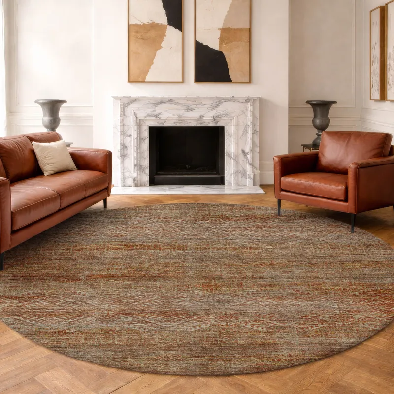 Machine Washable Vico Paprika 8\' x 8\' Round Rug