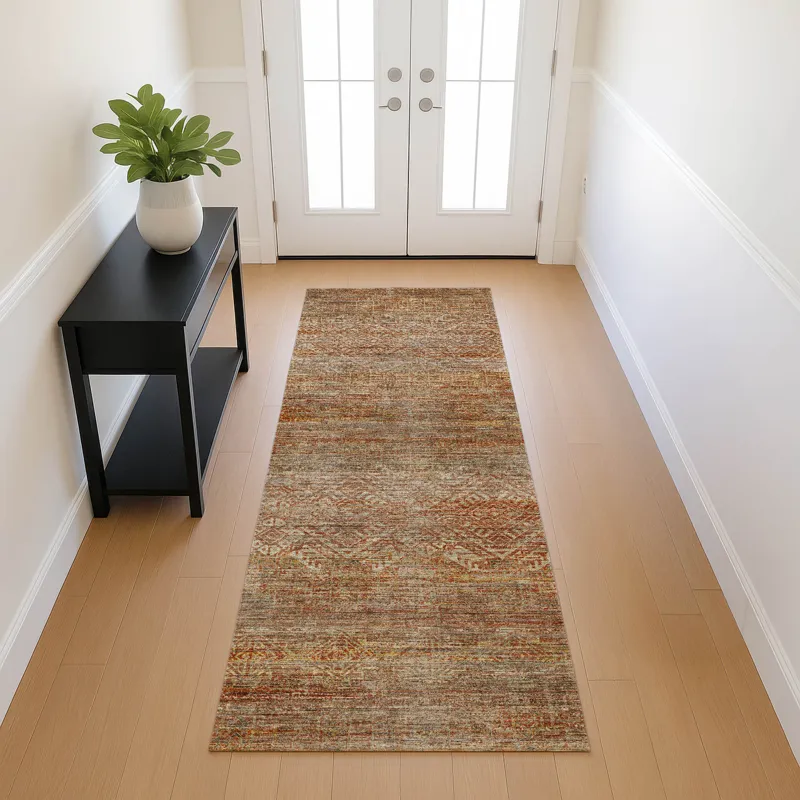 Machine Washable Vico Paprika 2\'3\" x 7\'6\" Runner Rug