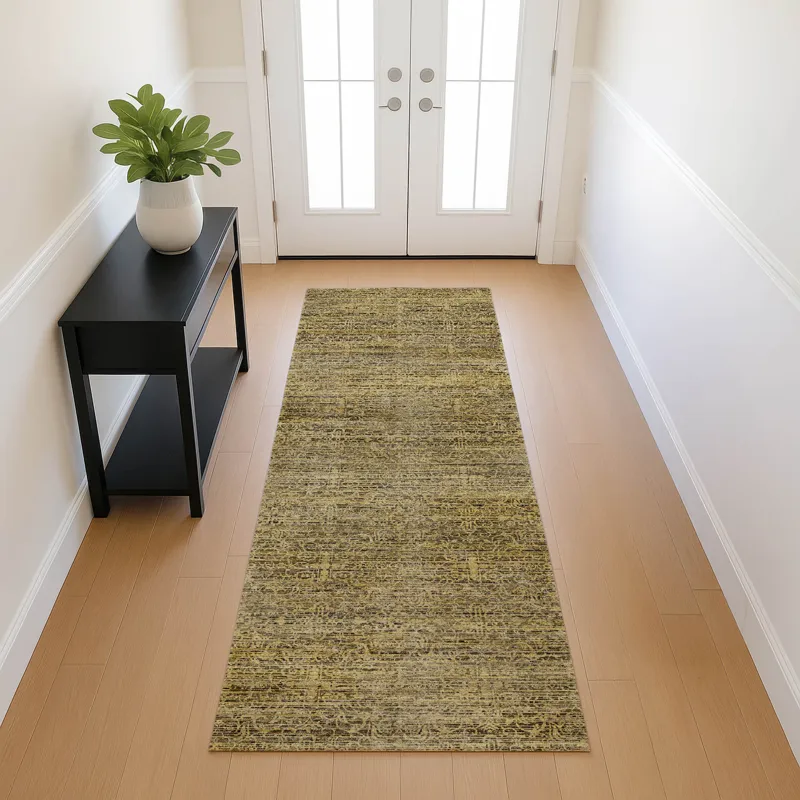 Machine Washable Vico Gold 2\'3\" x 7\'6\" Runner Rug