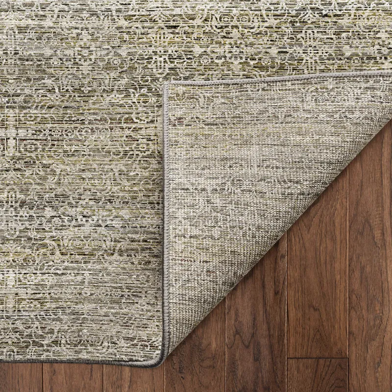 Machine Washable Vico Khaki 2\'3\" x 7\'6\" Runner Rug