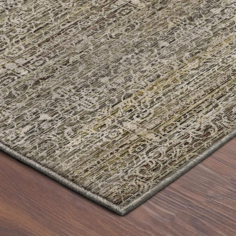 Machine Washable Vico Khaki 2\'3\" x 7\'6\" Runner Rug