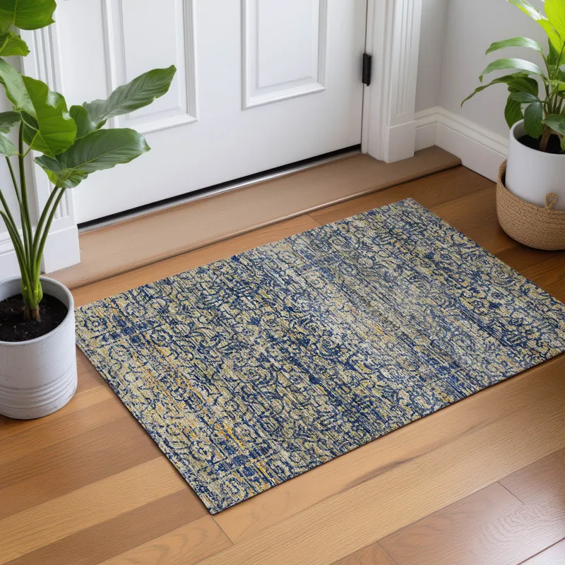 Machine Washable Vico Navy 1\'8\" x 2\'6\" Rug
