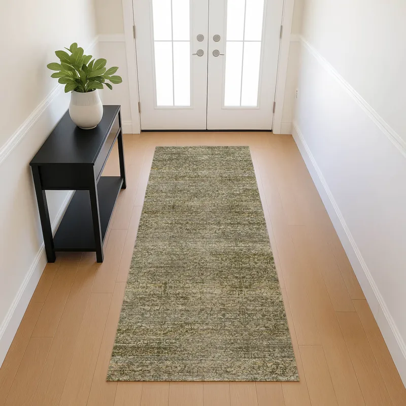 Machine Washable Vico Olive 2\'3\" x 7\'6\" Runner Rug