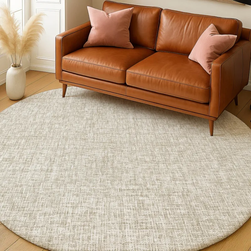 Luxury Washable Voyage Beige 8\' x 8\' Round Rug