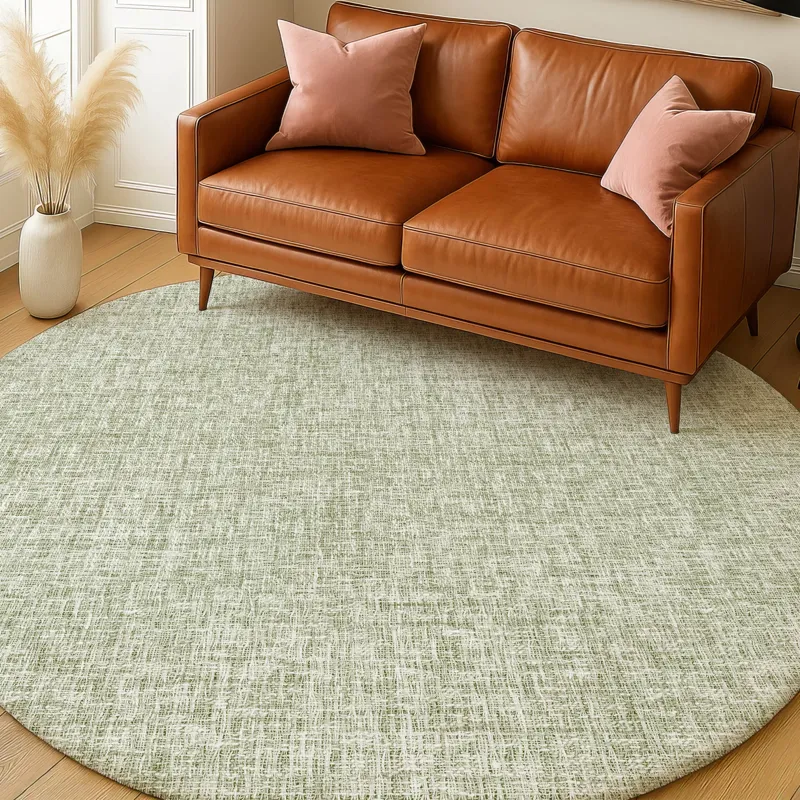 Luxury Washable Voyage Celery 8\' x 8\' Round Rug