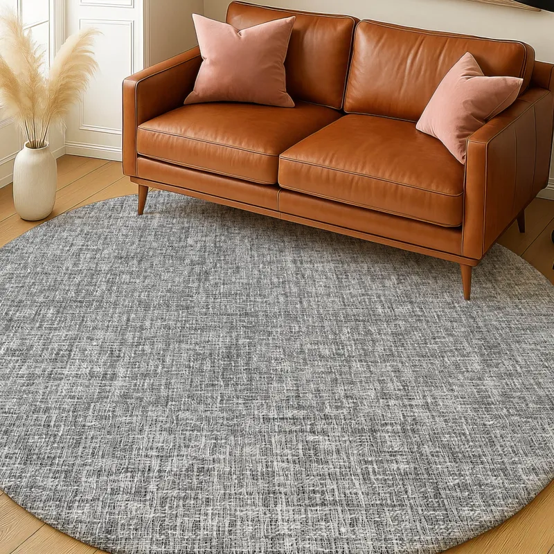 Luxury Washable Voyage Gray 8\' x 8\' Round Rug