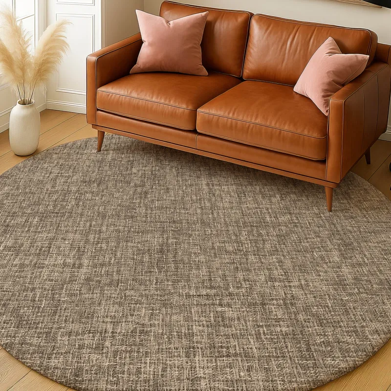 Luxury Washable Voyage Mocha 8\' x 8\' Round Rug