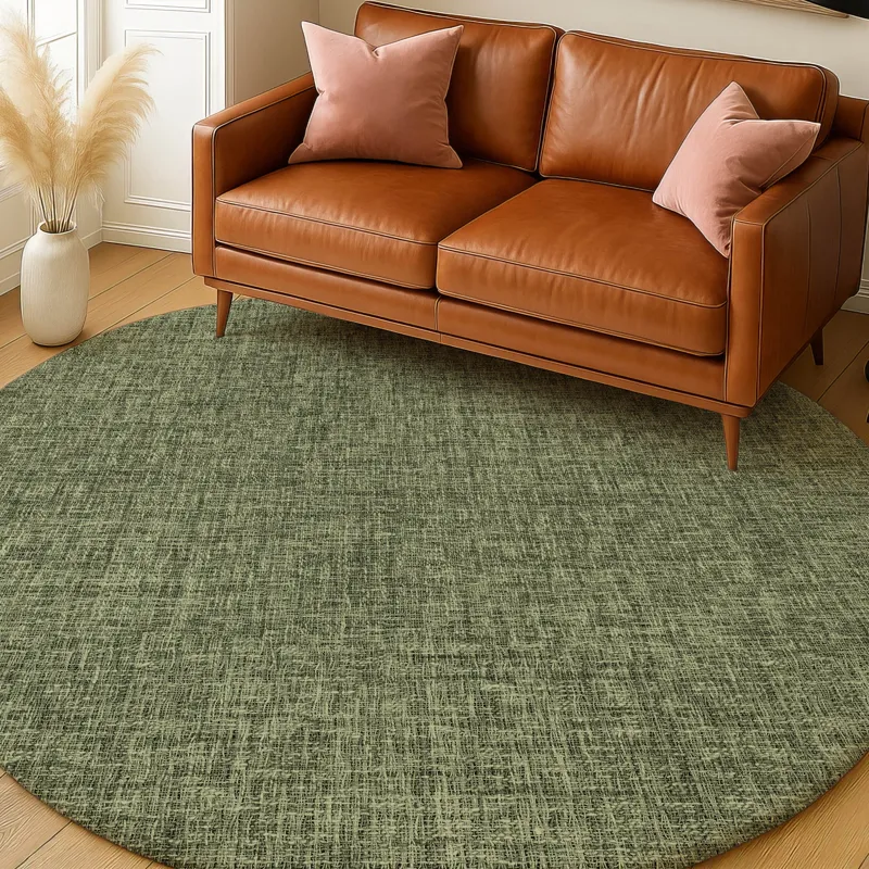 Luxury Washable Voyage Olive 8\' x 8\' Round Rug