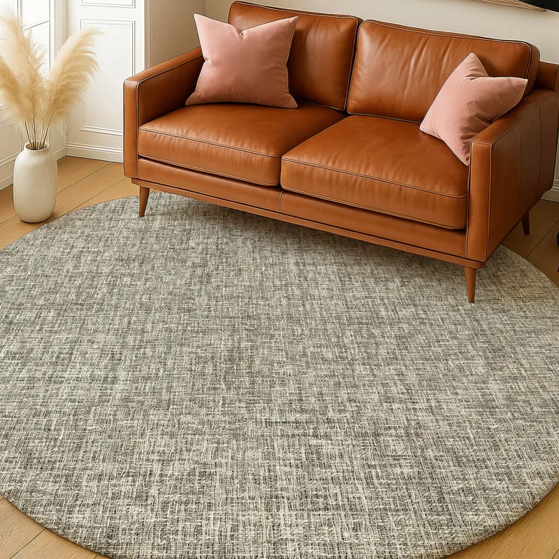 Luxury Washable Voyage Putty 8\' x 8\' Round Rug