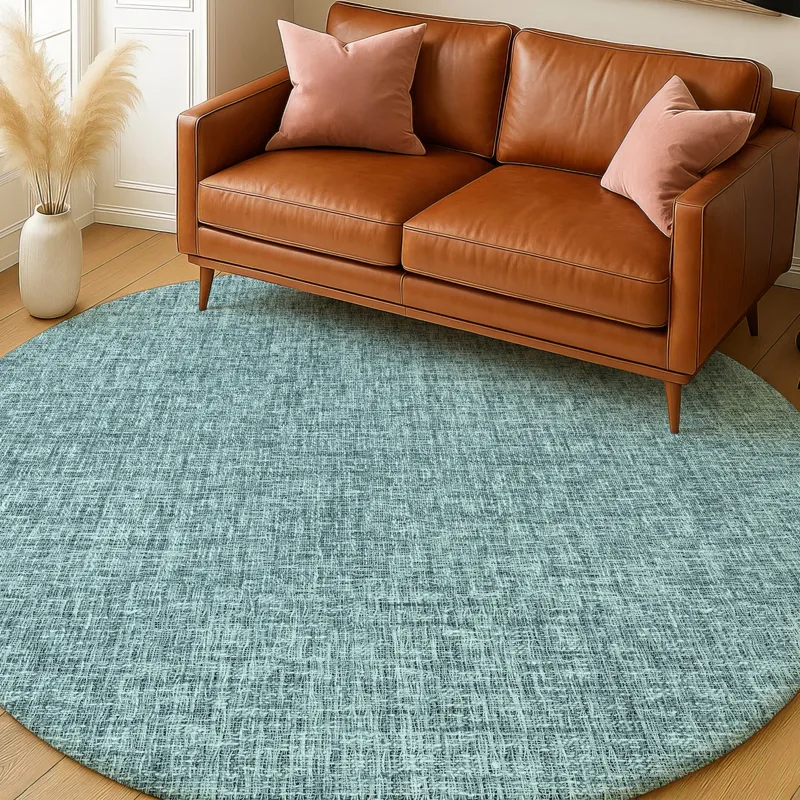 Luxury Washable Voyage Teal 8\' x 8\' Round Rug