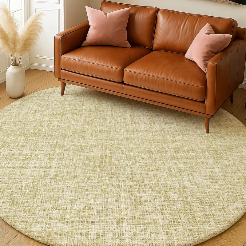Luxury Washable Voyage Wheat 8\' x 8\' Round Rug