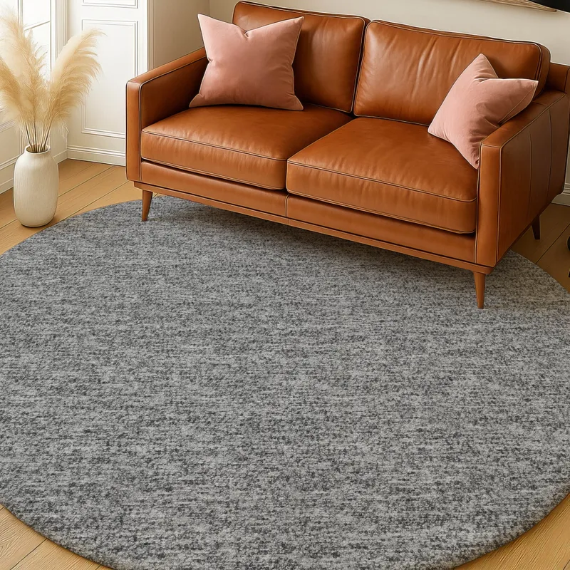 Luxury Washable Voyage Gray 8\' x 8\' Round Rug