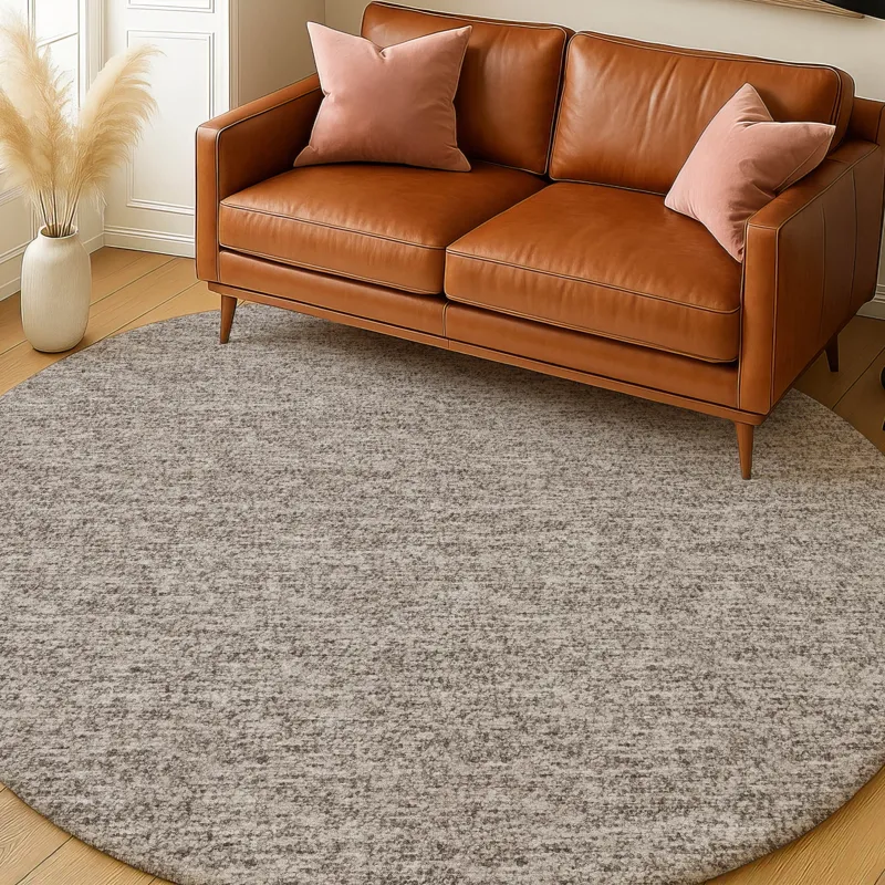 Luxury Washable Voyage Taupe 8\' x 8\' Round Rug