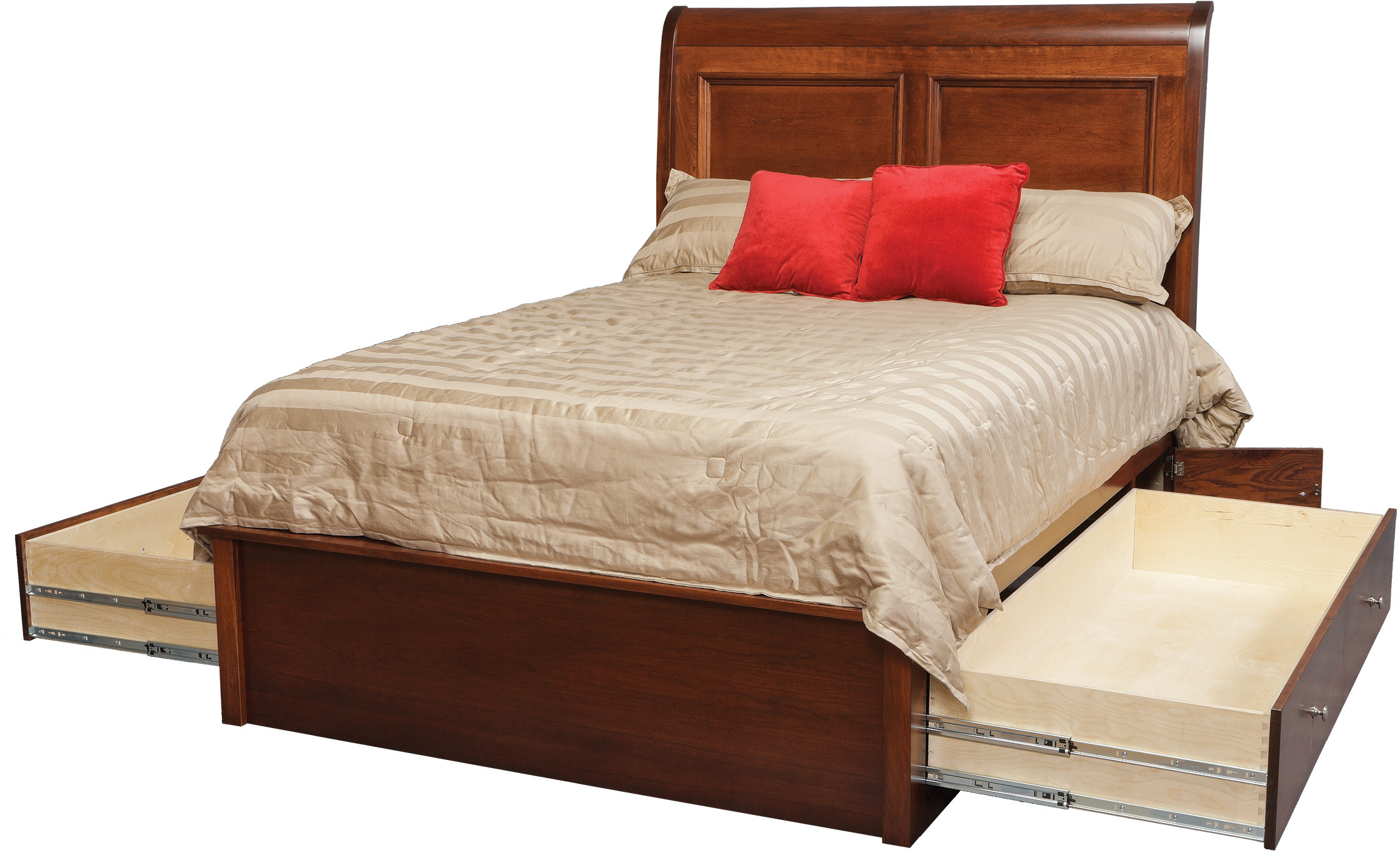 Classic Queen Sleigh Pedestal Bed w/ 60" Wide Side Drawers (1 per side