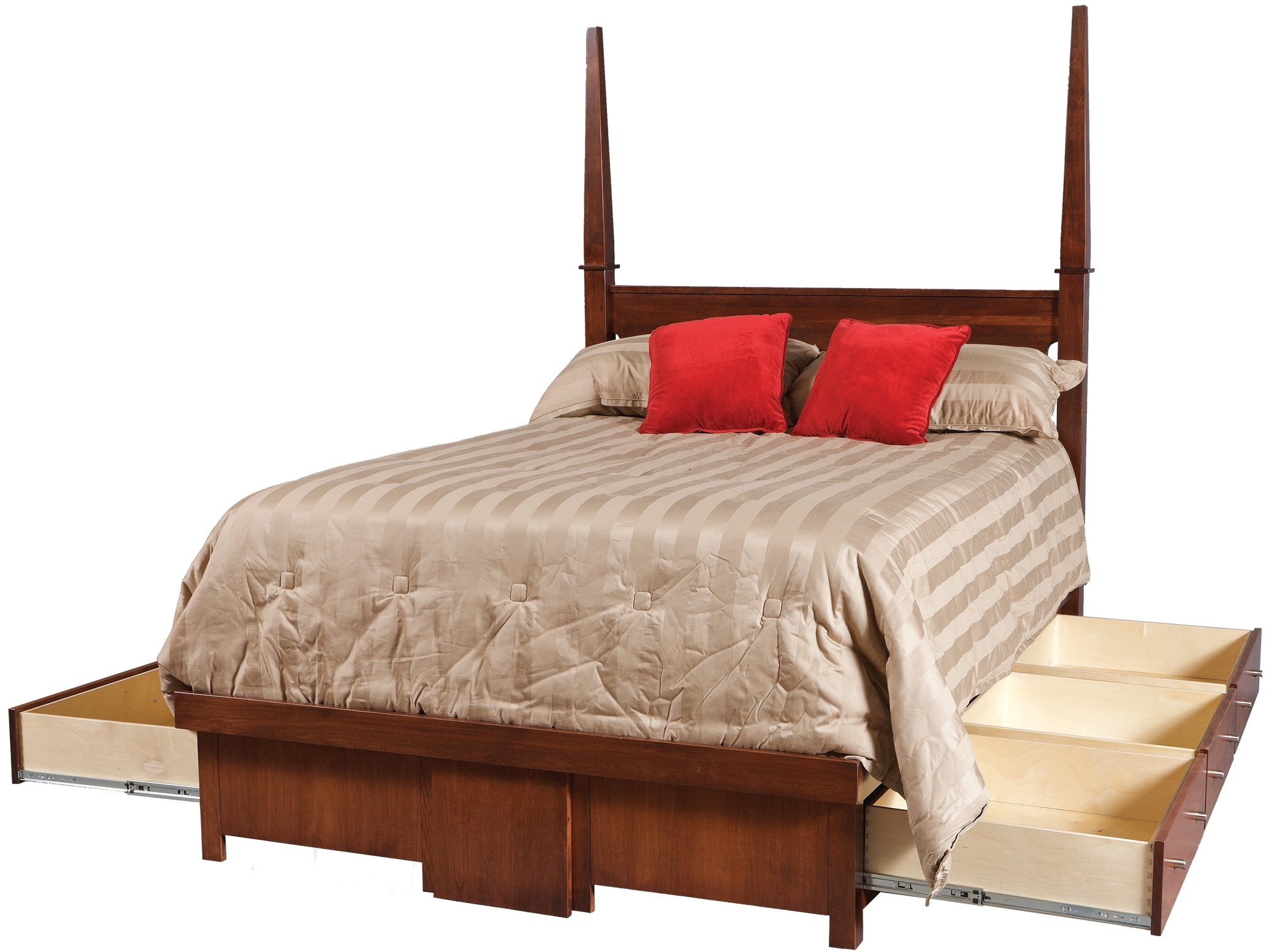 Modern Queen Pencil Post Pedestal Bed w/ 6 Drawers (3 each side) 307913,303663,303693,303667