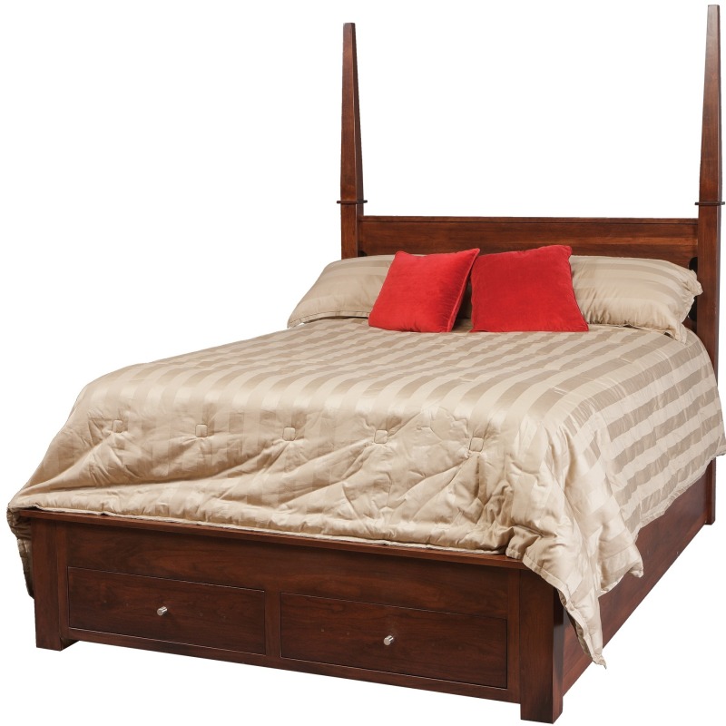 Modern Queen Pencil Post Pedestal Bed W 2 Drawers On End By