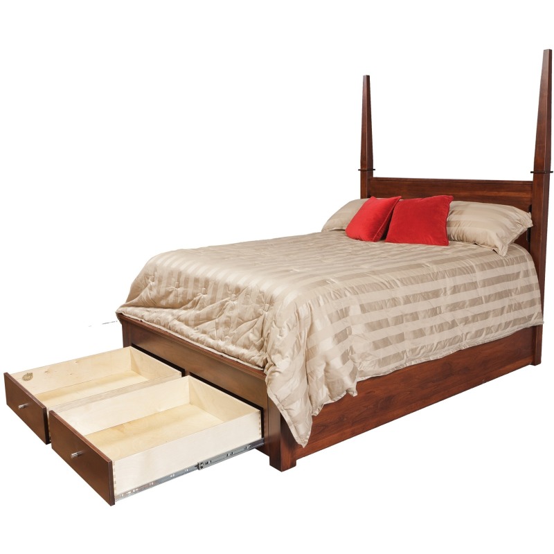 Modern Queen Pencil Post Pedestal Bed W 2 Drawers On End By